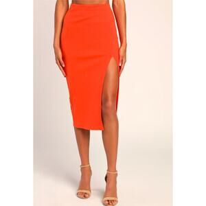 Lulus Bright Orange Side Slit Skirt Medium
